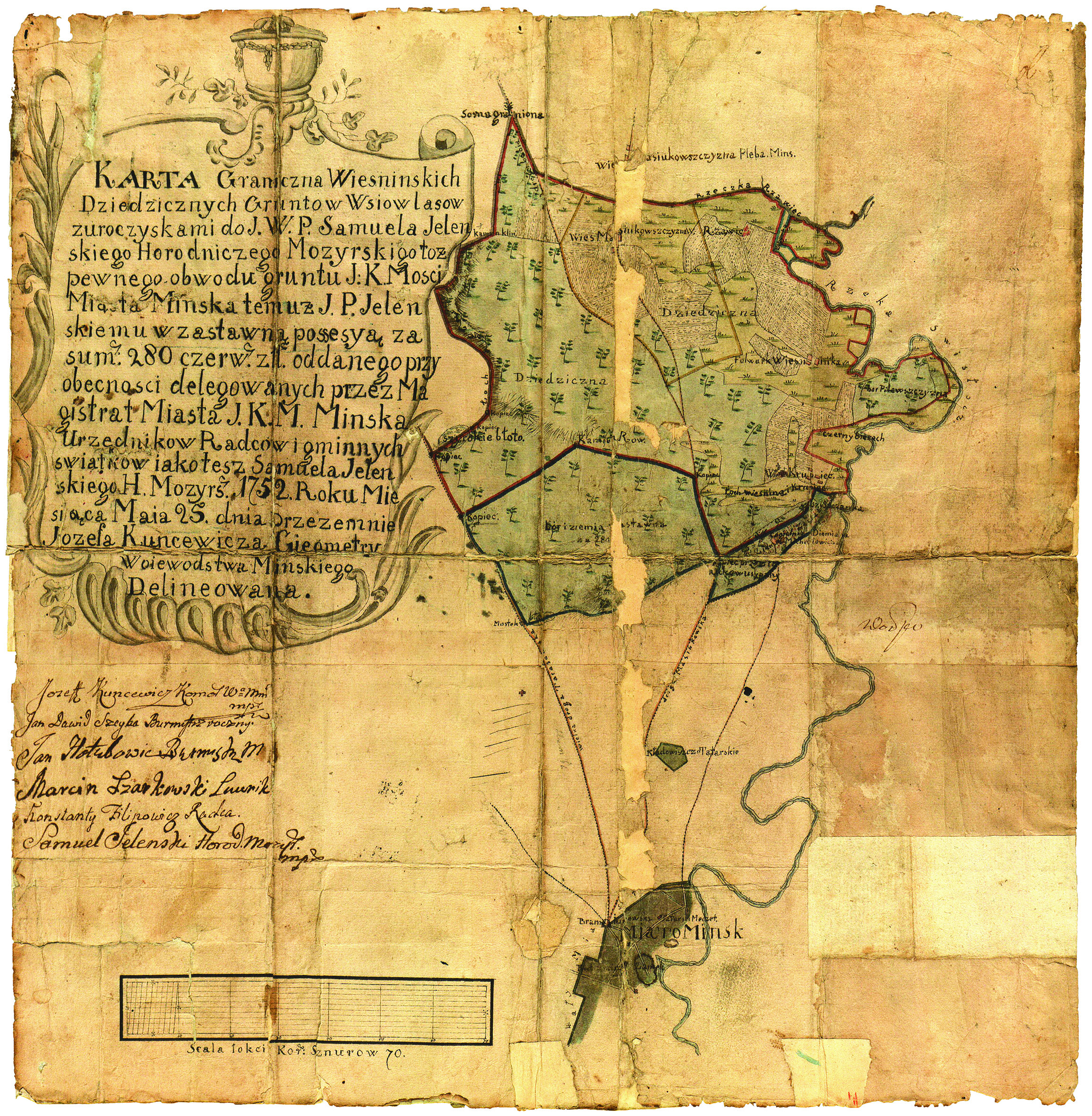 Мапа наваколляў Мінска, 1752